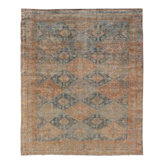 Antique Persian Kurdish Rug With All-Over Geometric Medallion in Orange & Blue 5'2 X 6'6 For Sale