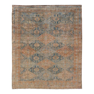 Antique Persian Kurdish Rug With All-Over Geometric Medallion in Orange & Blue For Sale