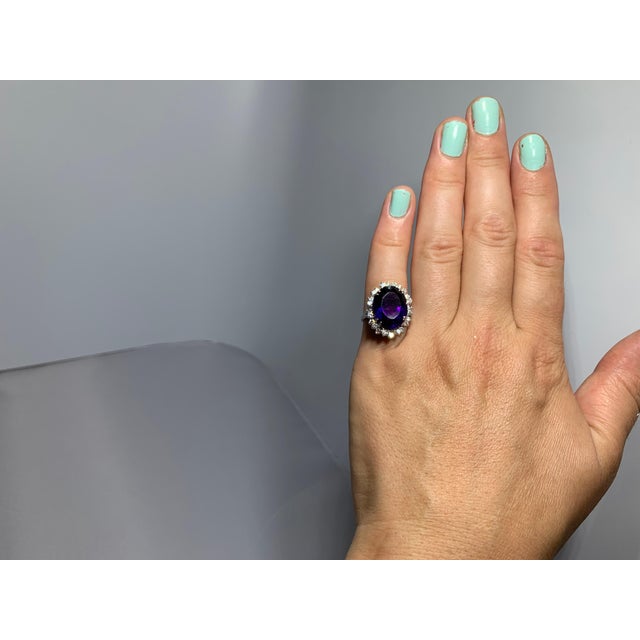 12.5 Carat Amethyst and Diamond Cocktail Ring in 14 Karat White Gold 1970s For Sale - Image 14 of 18