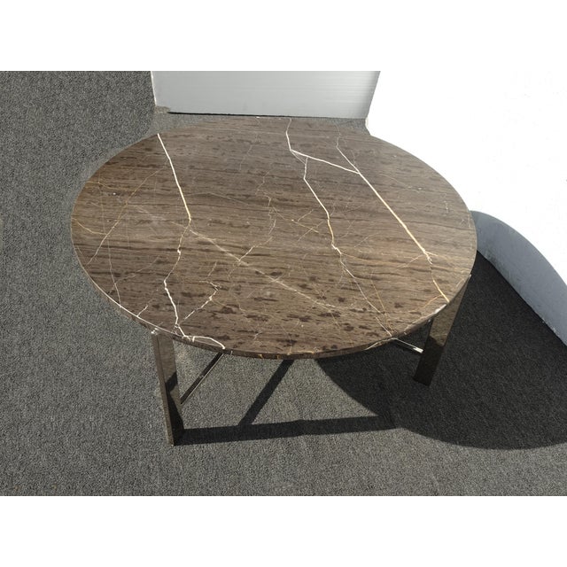 Stone Vintage Modern Marble Style & Chrome Brown Coffee Table For Sale - Image 7 of 16