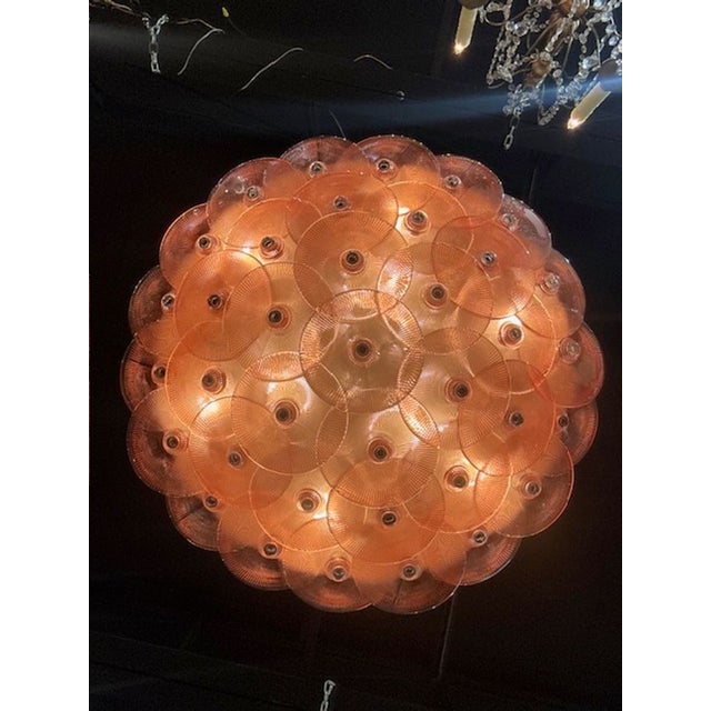 Early 21st Century Modern Pink Disc Murano Glass Flush Mount Chandelier For Sale - Image 5 of 5