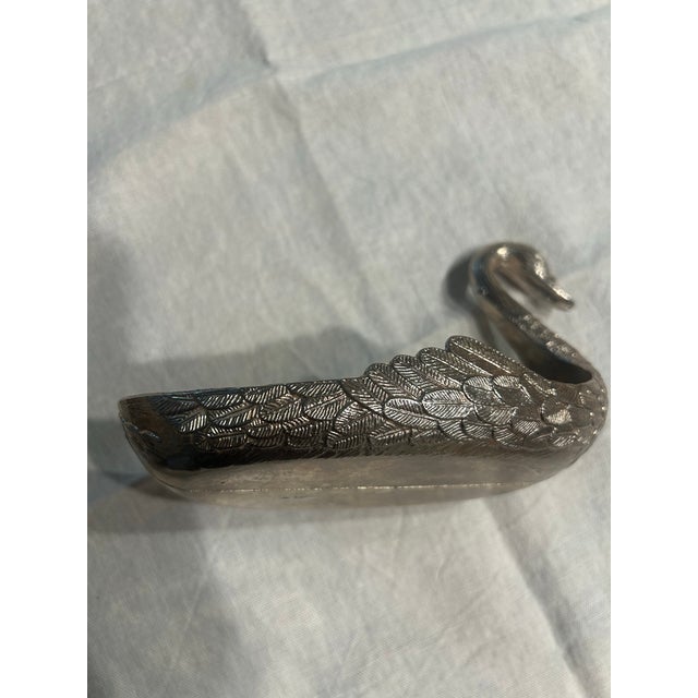 Metal Vintage Hollywood Regency Swan With Detach Swan Ornament For Sale - Image 7 of 12