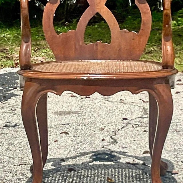 Vintage Boho Italian Fruitwood Venetian Style Cane Chair For Sale - Image 11 of 14