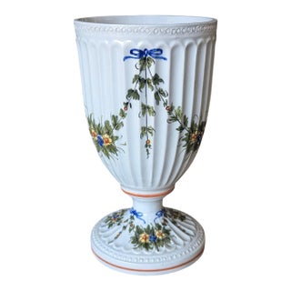 Vintage Italian Hand Painted Porcelain Footed Vase For Sale