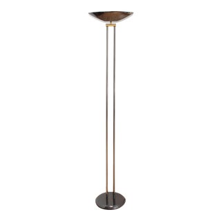 Vintage Mixed Metals Halogen Torchiere - 80s Floor Lamp For Sale
