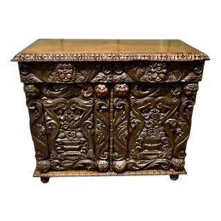 Antique Gothic Carved Oak Cabinet, 1800 For Sale
