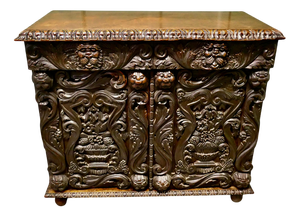 Antique Gothic Carved Oak Cabinet, 1800