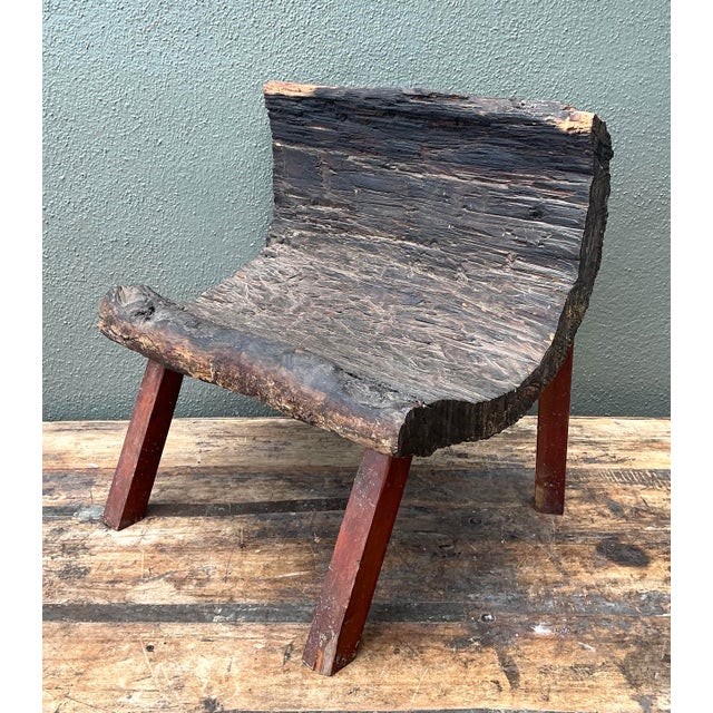 Vintage Primitive Wood Slab Chair For Sale In West Palm - Image 6 of 12