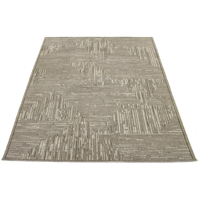 Moroccan Beige Modern Moroccan Style Wool Rug With Abstract Design by Apadana For Sale - Image 3 of 10