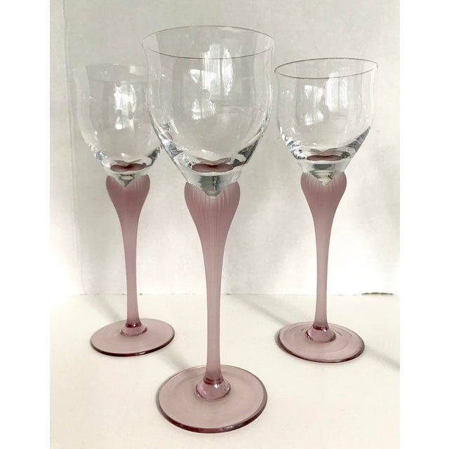 Vintage Mikasa Wine Glasses With Lavender Heart Detailed Stems Set of