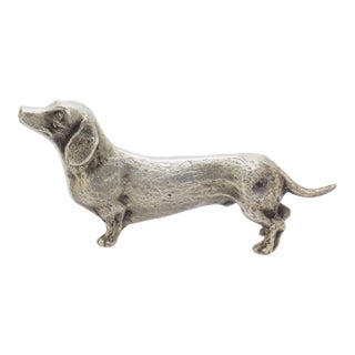 Vintage Italian Handmade Genuine Silver Large Dachshund Dog Detailed Figurine For Sale