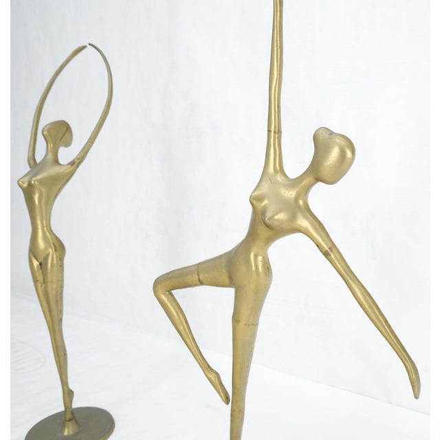 Mid 20th Century Pair of 3 Foot Tall Solid Brass Ballerina Dancers Sculptures Figurines Statue For Sale - Image 5 of 8