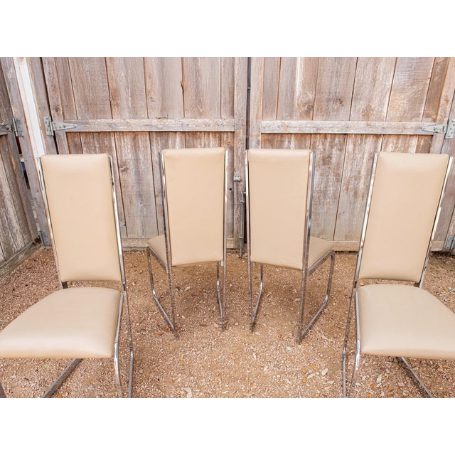 Milo Baughman Set of 4 Milo Baughman Style Chrome & Leather Dining Chairs For Sale - Image 4 of 12
