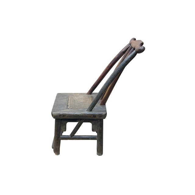 Rustic Vintage Rustic Patina Small Low Wood Bench Stool Table W Back For Sale - Image 3 of 9