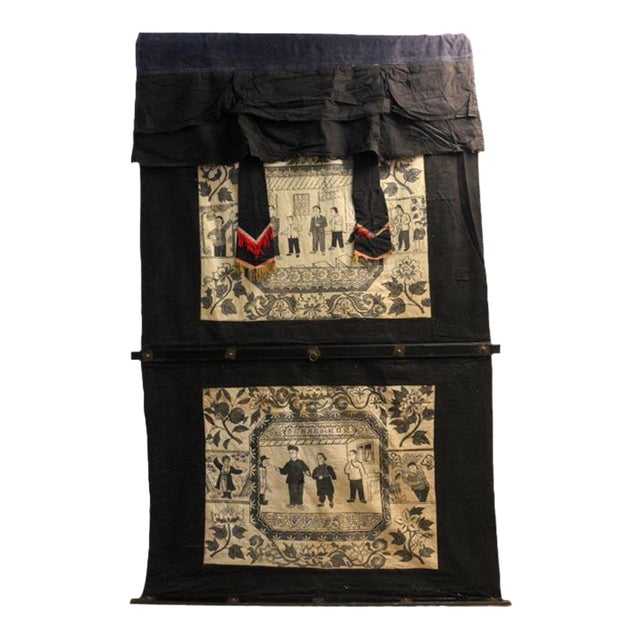 Vintage Tapestry Door Curtain Family Scene For Sale