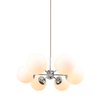 Italian Space Age Sputnik Chrome and Opaline Chandelier, 1970s For Sale