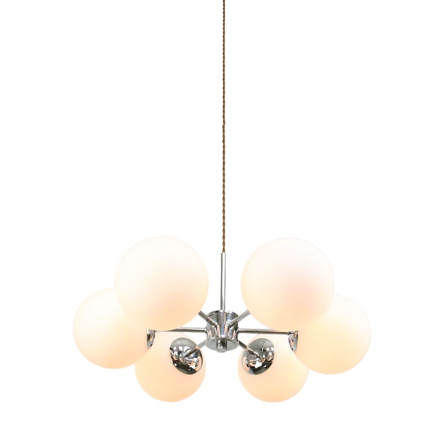 Italian Space Age Sputnik Chrome and Opaline Chandelier, 1970s For Sale