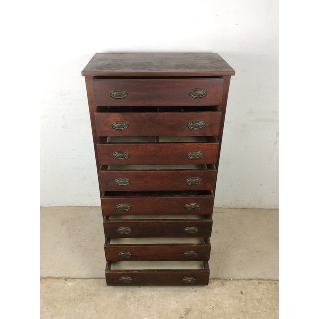 Brown Antique Mission Style Chest of Eight Drawers With Brass Hardware For Sale - Image 8 of 18