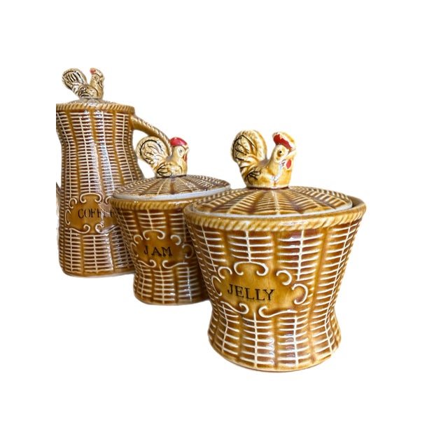 Ceramic Vintage Majolica Rooster Basketweave Breakfast Set - 4 Pieces For Sale - Image 7 of 12