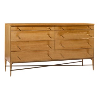 Paul McCobb for Calvin Mid Century Mahogany and Brass X Base Lowboy Dresser For Sale