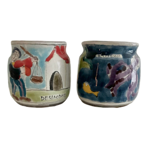 Giovanni DeSimone (Italy, 1930-1991), Hand Painted Art Pottery Cache Pot/S Pair