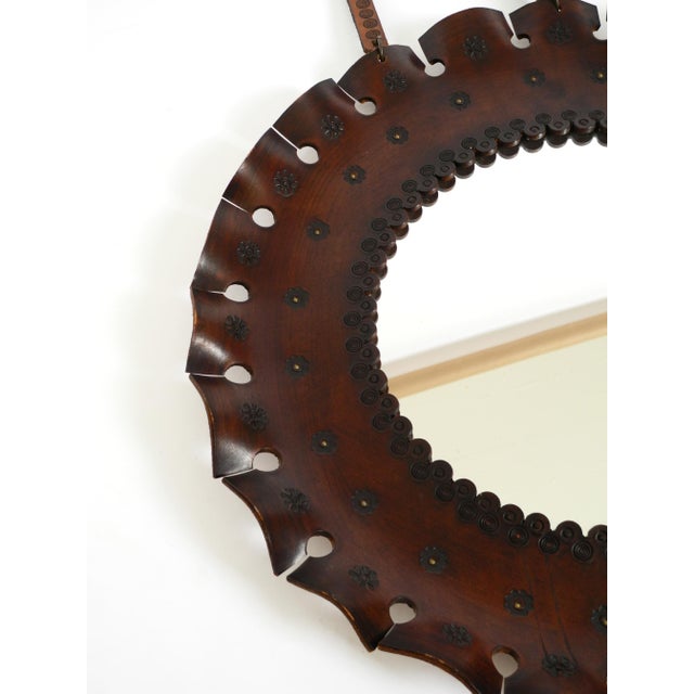 Round Wall Mirror with Leather Frame and Strap, 1960s For Sale - Image 6 of 17