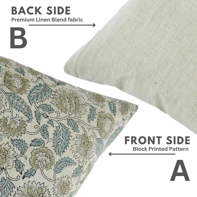 Fabdivine Linen Blend Handmade Block Print Pillow Cover, Mandakini- 26x26 Inch For Sale - Image 4 of 5