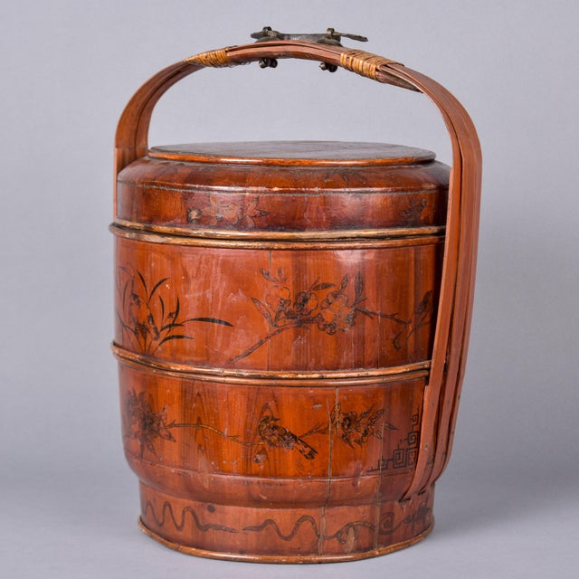 Wood Chinese Lacquered Three-Tier Wedding Basket, Early 20th Century For Sale - Image 7 of 12