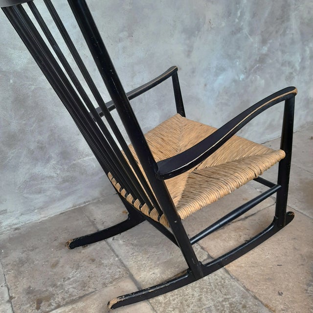 Model J16 Rocking Chair in Painted Beech with Woven Papercord Seat attributed to Hans J. Wegner for FDB, 1961 For Sale - Image 6 of 10