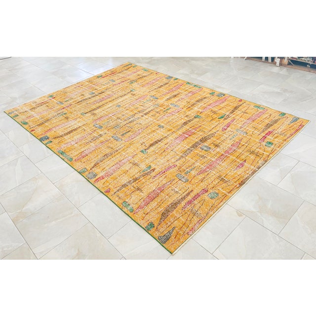 Mustard Vintage Zeki Muren Neo-Baroque Hand-Knotted Turkish Rug – Mid-Century Art Deco Statement 6′9″ × 9′8″ For Sale - Image 8 of 13
