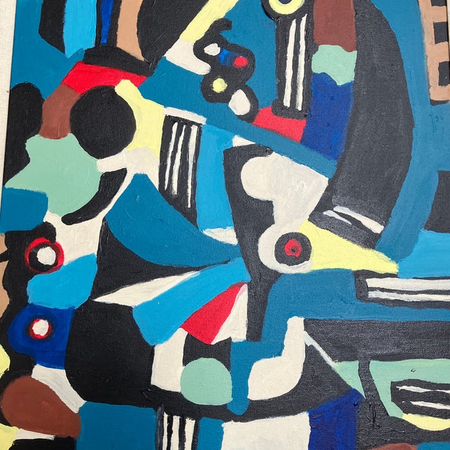 Abstract Contemporary Original Stephen Heigh Abstract Painting “Jazz & Blues” Vintage Chunky Carved Wood Frame For Sale - Image 3 of 4