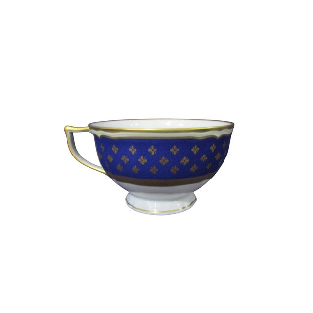 Blue 1920s Ceralene Malmaison Cobalt Raynaud Limoges France Cobalt Blue With Gold Stars Cup and Saucer Rooster Mark For Sale - Image 8 of 11