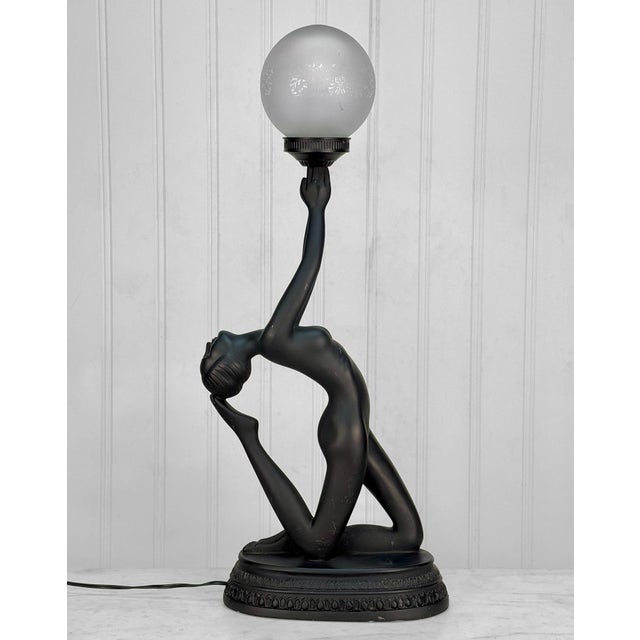 1980s Vintage Art Deco Nude Women Globe Figural Table Lamp For Sale - Image 5 of 15