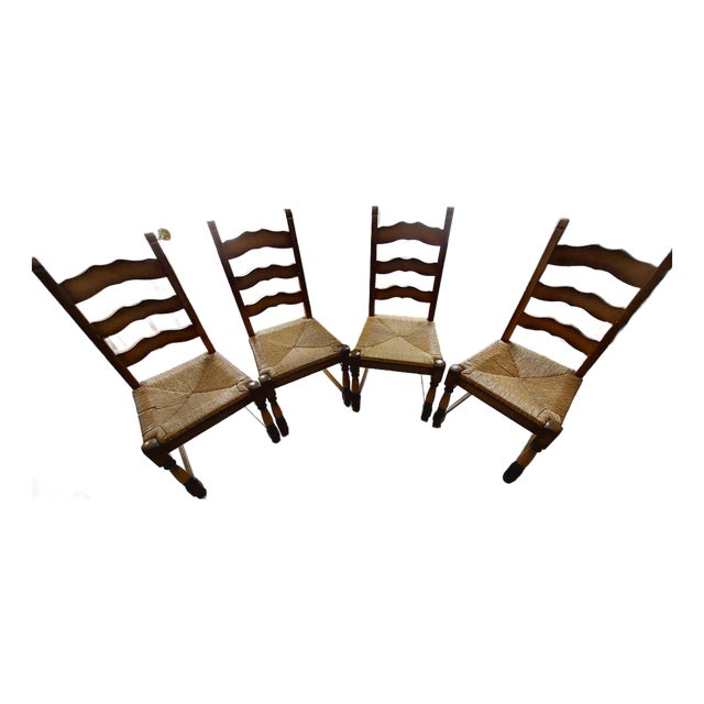 4 (Four) French Country Vintage Ladder Back Chairs For Sale