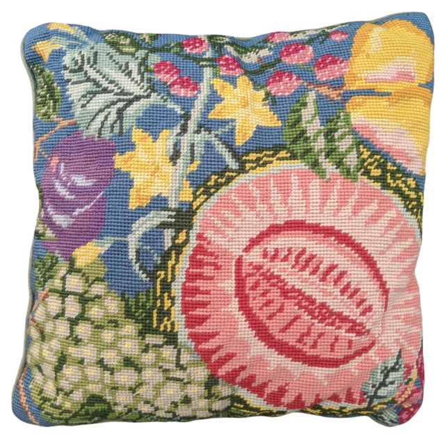 Hollywood Regency Vintage Mid Century Horticulture Tropical Fruit Needlepoint Tapestry Pillows -a Pair For Sale - Image 3 of 12