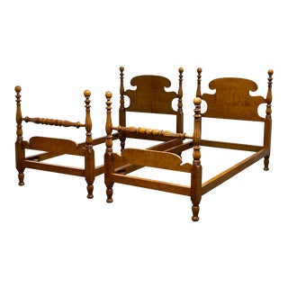 1940's Twin Size Cannonball Style Burl Wood Bed Frames, a Pair For Sale