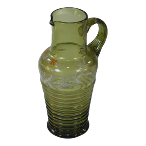 Late 19th Century German Beer / Wine Pitcher Bohemian Mouth Blown Glass, Hand Painted Enamel, Mery Gregory Style Glass