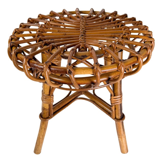 Mid-Century Modern Italian Bamboo and Rattan Stool by Tito Agnoli, 1960s For Sale
