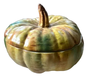 Vintage Italian Majolica-Style Hand Painted Pumpkin Tureen With Lid by Bresolin