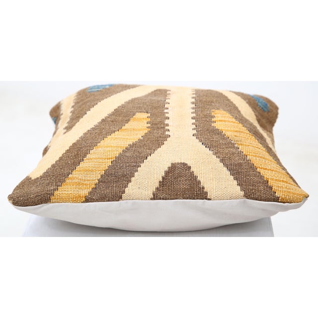 Tribal Arteverk Handwoven Afghan Kilim Pillow — Beige & Brown Chevron For Sale - Image 3 of 3