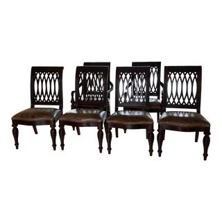 Bernhardt Chairs Ellipse Spiral Carving Italian Leather Seats Dining Chairs Set of 6 For Sale