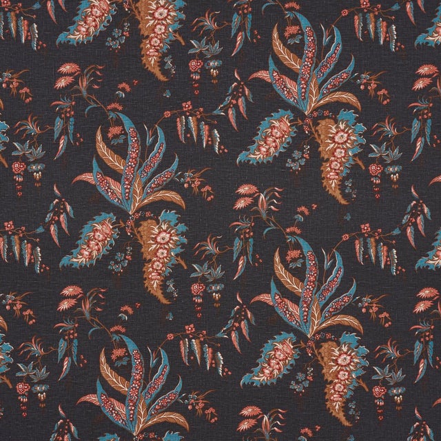 SAMPLE - Schumacher Apolline Botanical Fabric In Rouge & Noir For Sale
