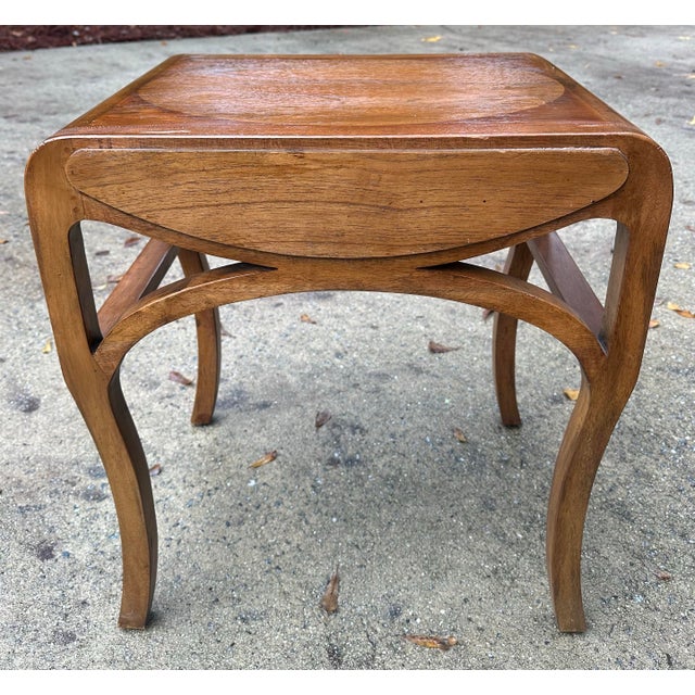 2000 - 2009 Walnut French Style End Table With Curved Legs and One Drawer For Sale - Image 5 of 8