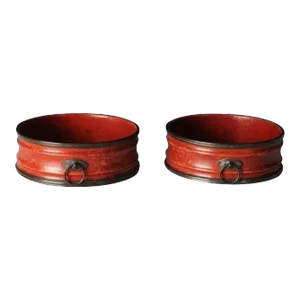 1810 - 1820 English Regency Red Cinnabar Lacquer Wine Coasters - A Pair
