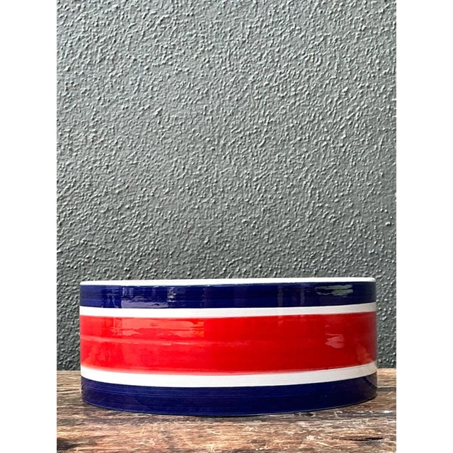 White Vintage Italian Striped Ceramic Salad Bowl and Utensils - 3 pcs For Sale - Image 8 of 12