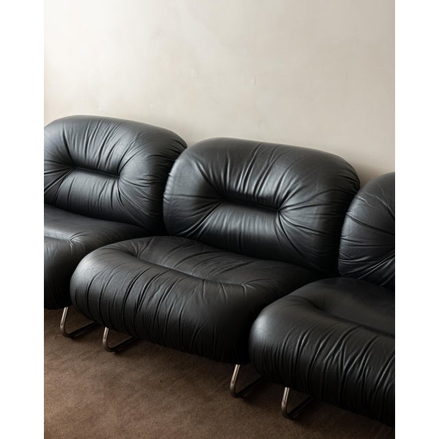 Italian Leather and Chrome Lounge Chairs, 1980s, Set of 3 For Sale - Image 6 of 18