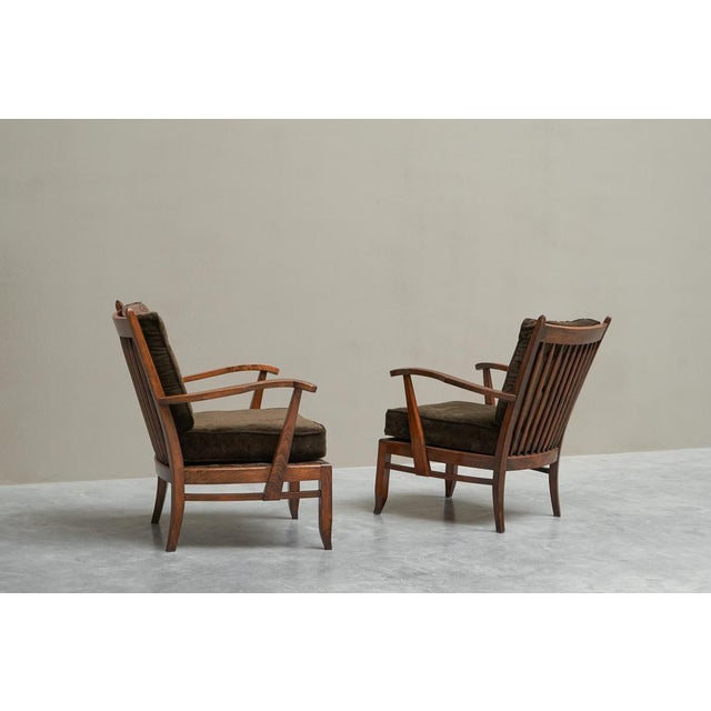 Vintage French Lounge Chairs in Oak and Velvet, 1940s, Set of 4 For Sale - Image 9 of 11