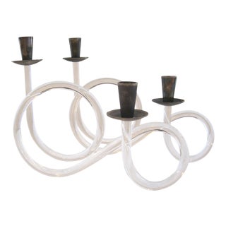 Vintage Dorothy Thorpe Lucite Candlesticks - A Pair For Sale