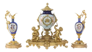 19th Century Porcelain / Gilt Bronze Three Piece Garniture
