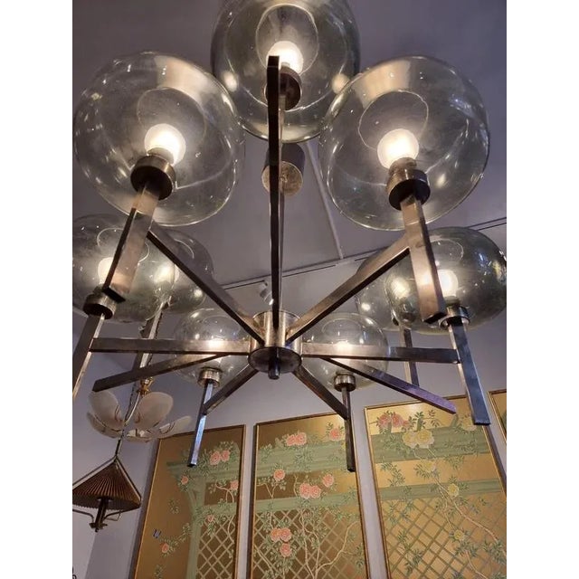 Antique Chandelier in Chrome and Glass by Holger Johansson, 1950s For Sale - Image 10 of 14
